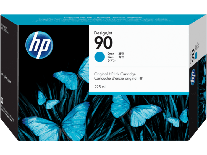 HP 90 225-ml Cyan DesignJet Ink Cartridge (C5060A) - Center facing