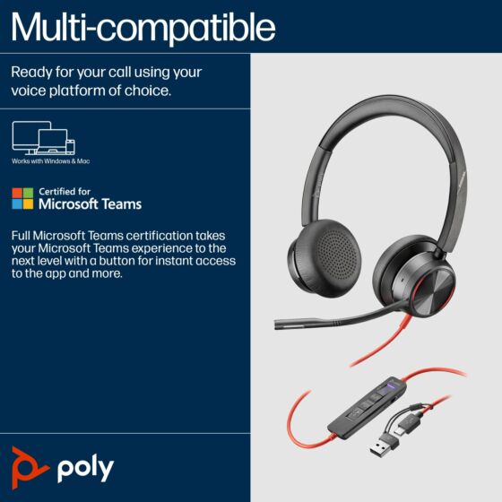 Poly Blackwire 8225 Stereo Microsoft Teams Certified USB-C Headset