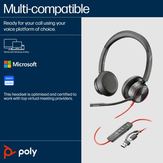 Poly Blackwire 8225 Stereo Microsoft Teams Certified USB-C Headset