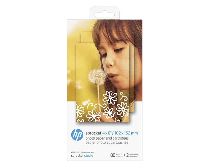 HP Sprocket 4 x 6 in (10 x 15 cm) Photo Paper and Cartridges-80 sheets ...