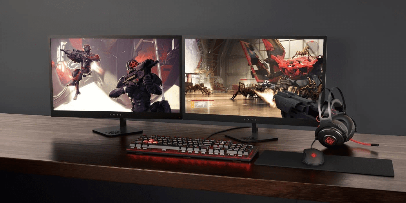 Gaming setup with dual monitors